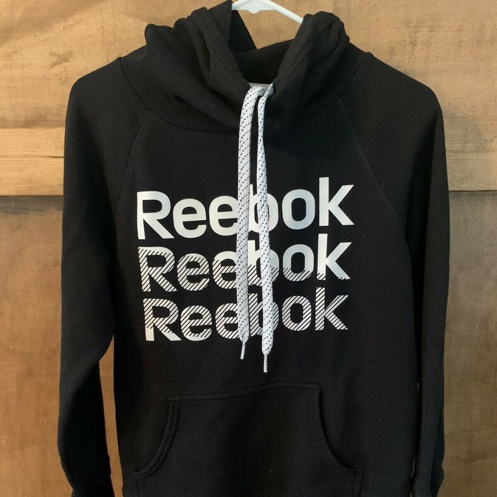 Women’s Reebok Hooded Sweatshirt Black and White Size Medium